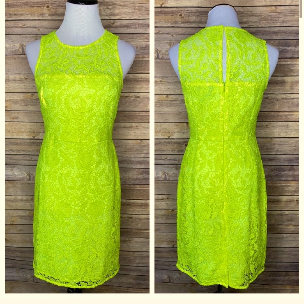 J Crew Collection Neon lime yellow lace dress